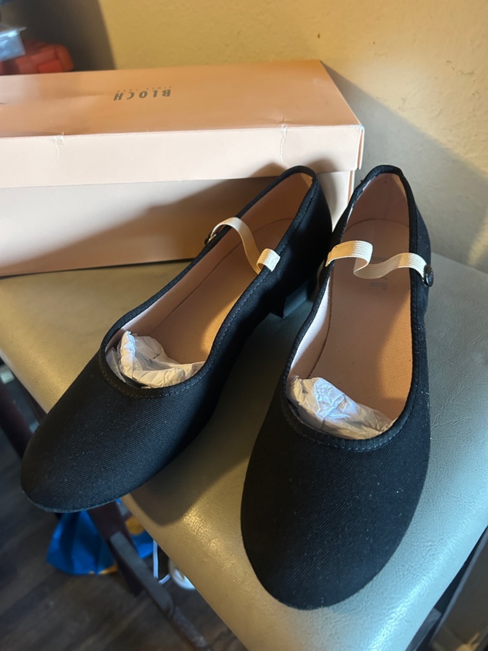 Bloch Black Mary Jane Style Ballet Flats with Cream Strap